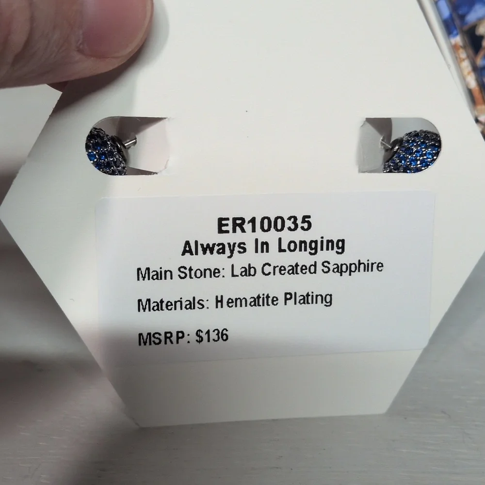 Bomb Party September Earrings Always In Longing LC Sapphire Hematite Plating NWT - Picture 3 of 4